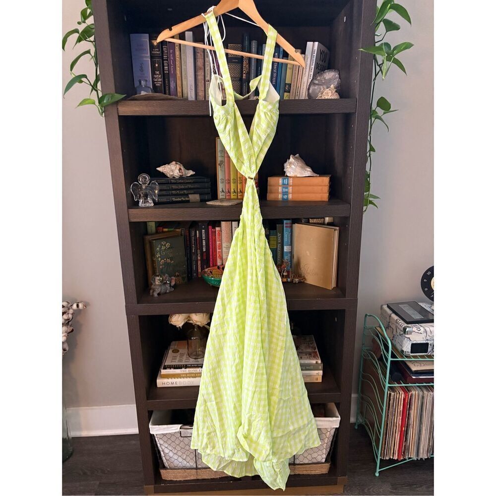 NWT For Love & Lemons Maureen Green & White Gingham Midi Dress Size Large - Picture 4 of 11